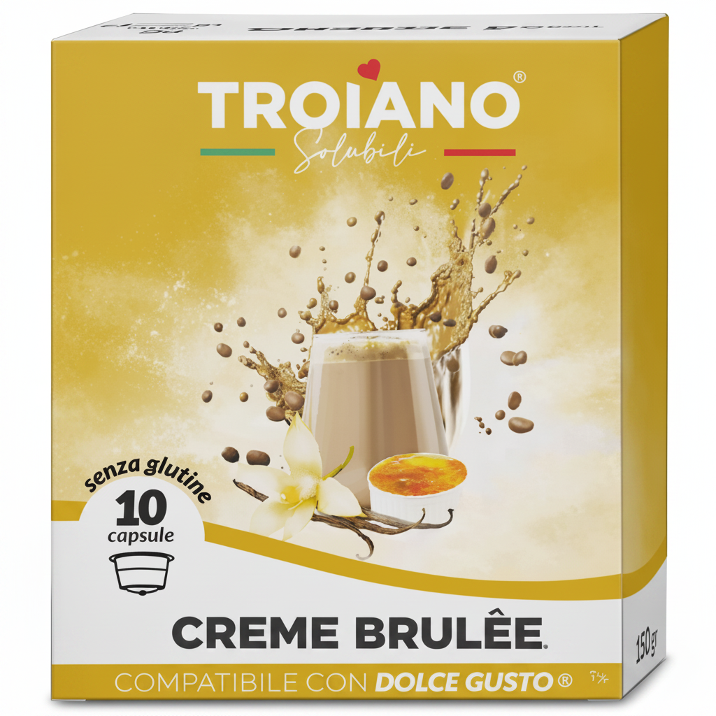 Troiano Solubili Crème Brûlée Capsule Compatibili Nescafé Dolce Gusto - Confezione da 10 Capsule (Senza Glutine)