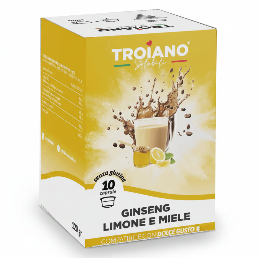 Troiano Solubili Ginseng Limone e Miele Capsule Compatibili Nescafé Dolce Gusto - Confezione da 10 Capsule (Senza Glutine)