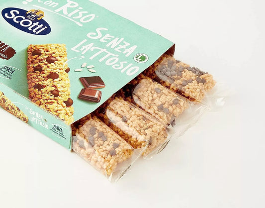 Scotti Barrette Senza Lattosio Snack con Riso e Gocce Cioccolato 4x21gr Ripieno