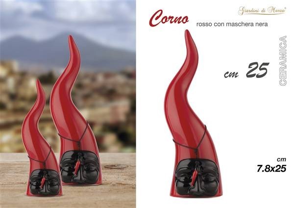 Corno Rosso e Maschera di Pulcinella 25 cm - Statuetta Decorativa in Ceramica Giardini di Marzo