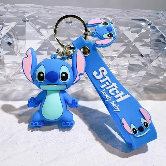 Stitch - Portachiavi in Silicone 3D con Ciondolo e Cordino "Lovely Baby"