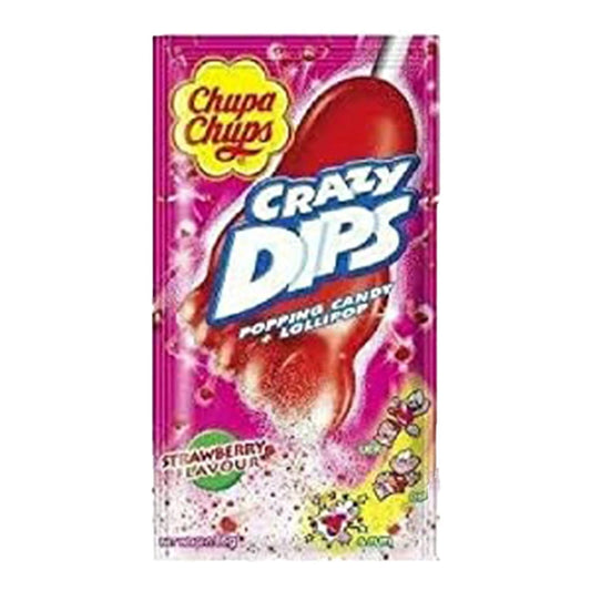 Chupa Chups Crazy Dips Fragola - Box Espositore con Lecca Lecca e Caramelle Frizzanti Poppin' Candy