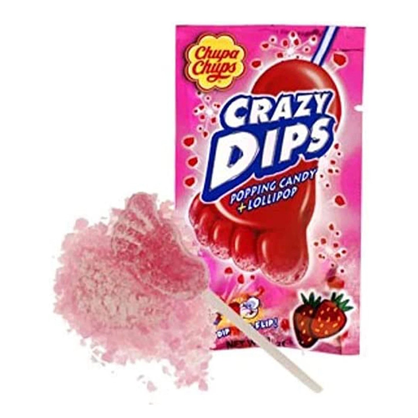 Chupa Chups Crazy Dips Fragola - Box Espositore con Lecca Lecca e Caramelle Frizzanti Poppin' Candy