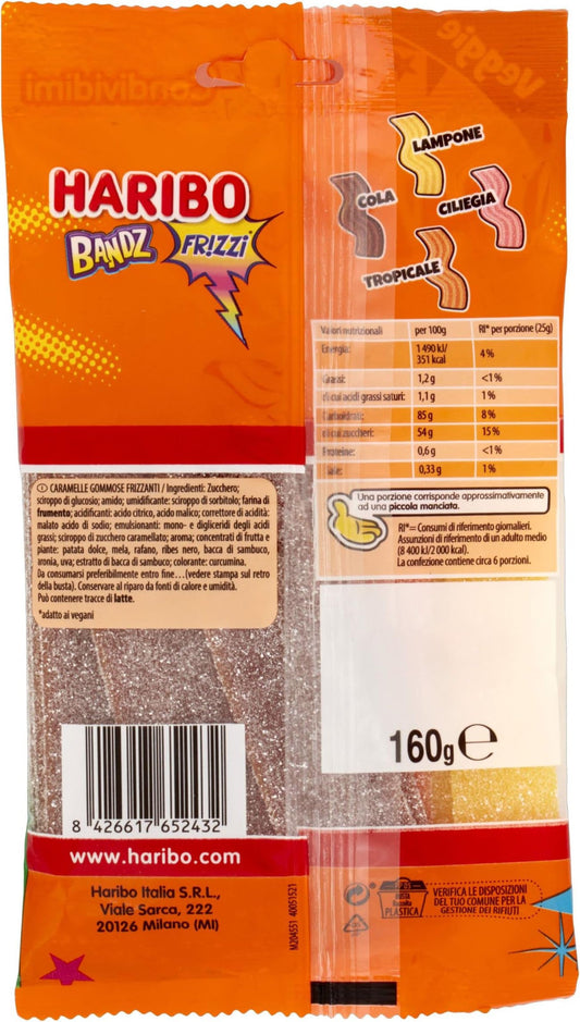 Haribo Bandz Frizzi - Busta Caramelle Gommose Frizzanti e Colorate Veggie