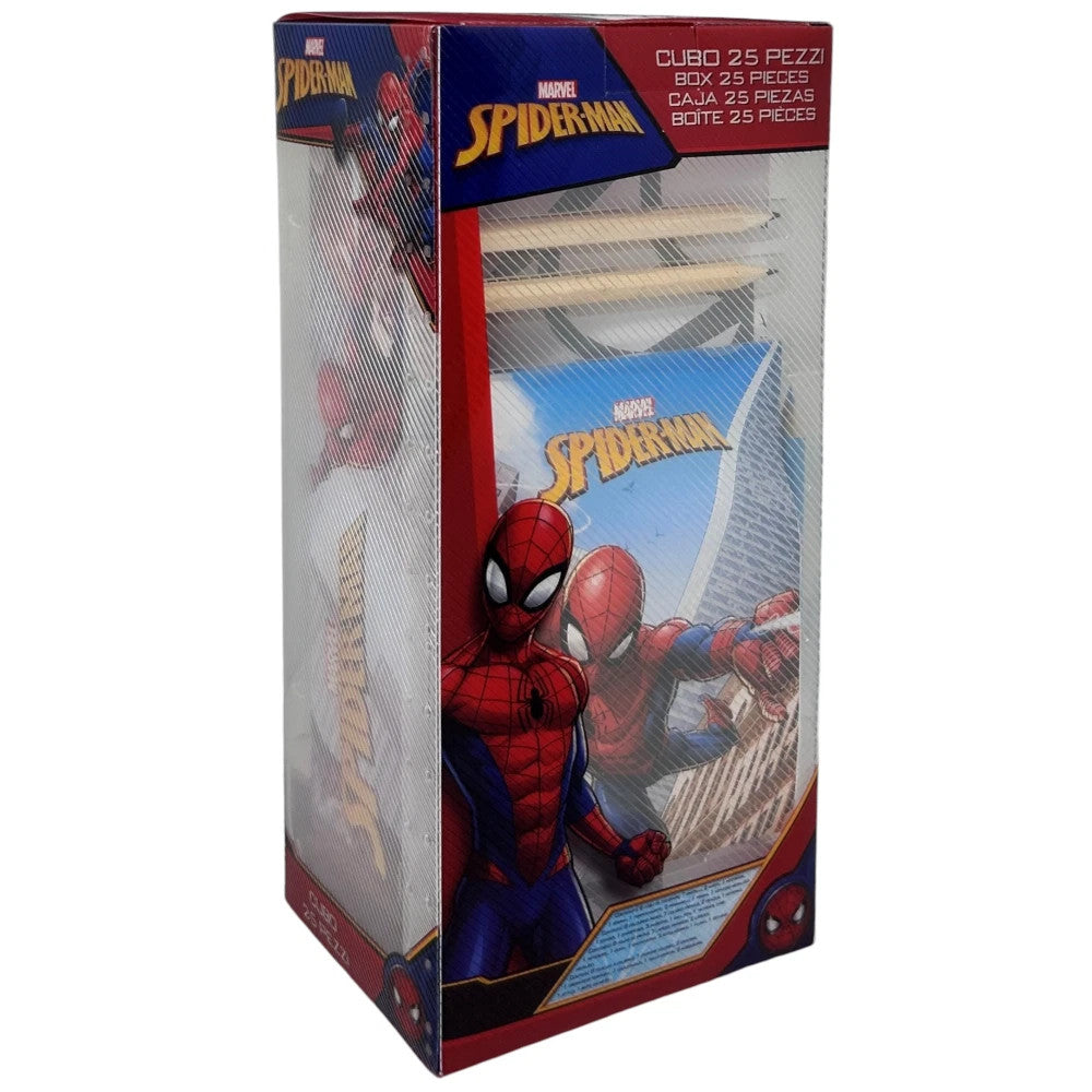 Marvel Spider-Man - Cubo Set Cancelleria 25 Pezzi con Astuccio in Latta e Accessori