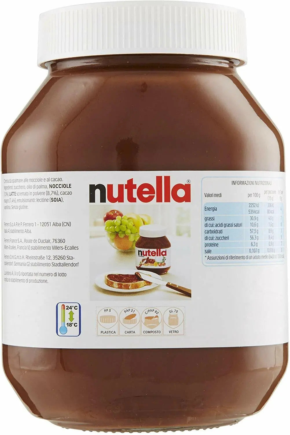 Nutella 950 gr Ferrero - Crema Spalmabile alle Nocciole e Cacao in Vasetto