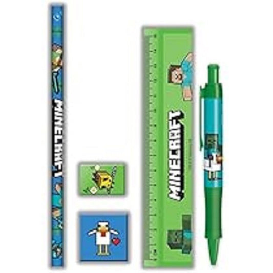 Minecraft - Set Cancelleria con Penna, Matita, Righello e Gomme a Tema