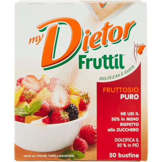Dietor Fruttil Fruttosio Puro - Edulcorante in Bustine - Confezione da 50 Pezzi