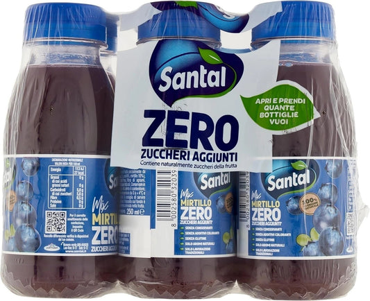 Santal Succo di Frutta Mirtillo Senza Zuccheri Zero 6 Bottiglie da 250 ml
