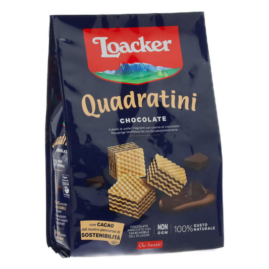 Loacker Quadratini Chocolate - Cubetti di Wafer Fragranti al Cioccolato