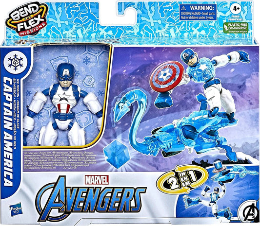 Marvel Avengers Bend and Flex Missions - Action Figure Captain America con Accessorio Ghiaccio 2 in 1 - Hasbro