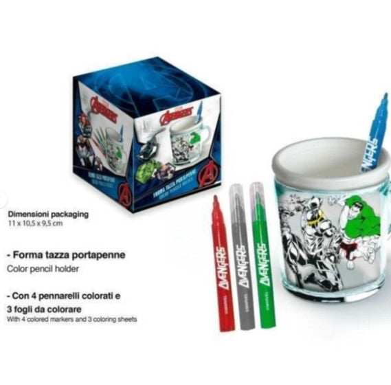Marvel Avengers - Set Creativo Tazza Portapenne da Colorare con Pennarelli