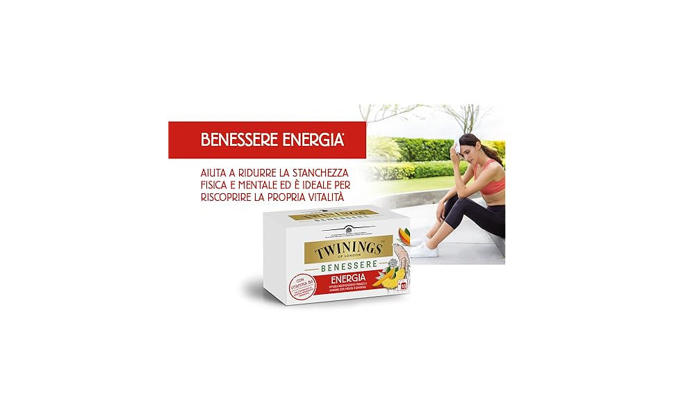 Twinings Benessere Energia con Vitamina B6 - Infuso Aromatizzato Mango, Ananas, Menta e Ginseng
