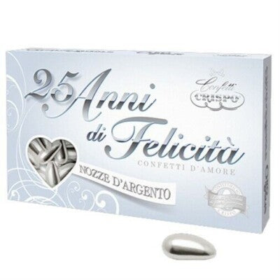 Confetti Crispo 25 Anni di Felicità Argentati Nozze d'Argento - Confezione 500g