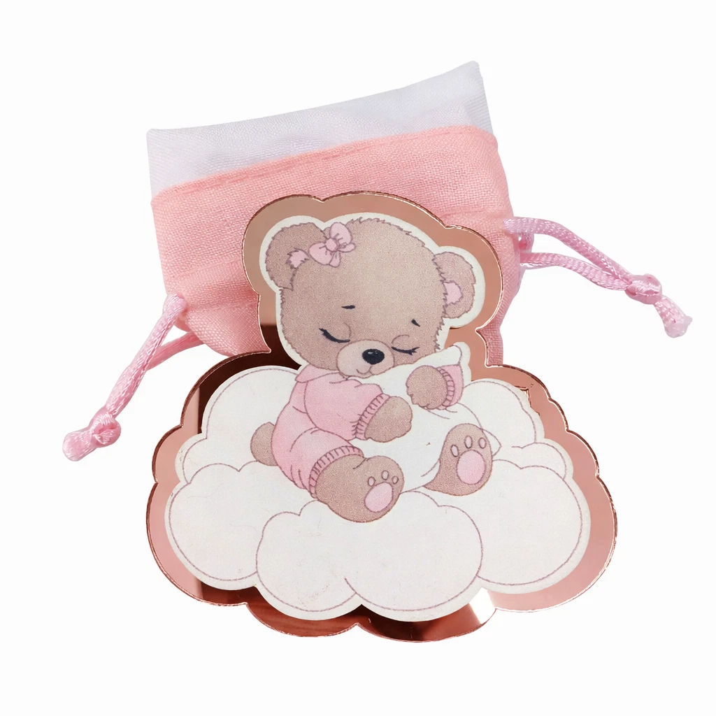 Sacchetto Nascita Orsetto Rosa Nuvola 12 pezzi Bomboniera Battesimo Neonato