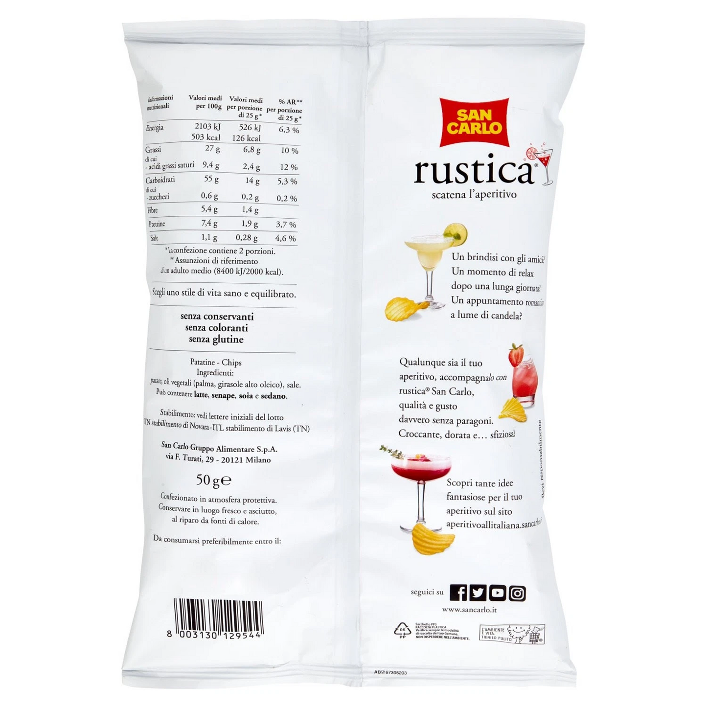 SAN CARLO 10 confezioni di Patatine RUSTICA Classiche Snack Bar 50 gr Aperitivo