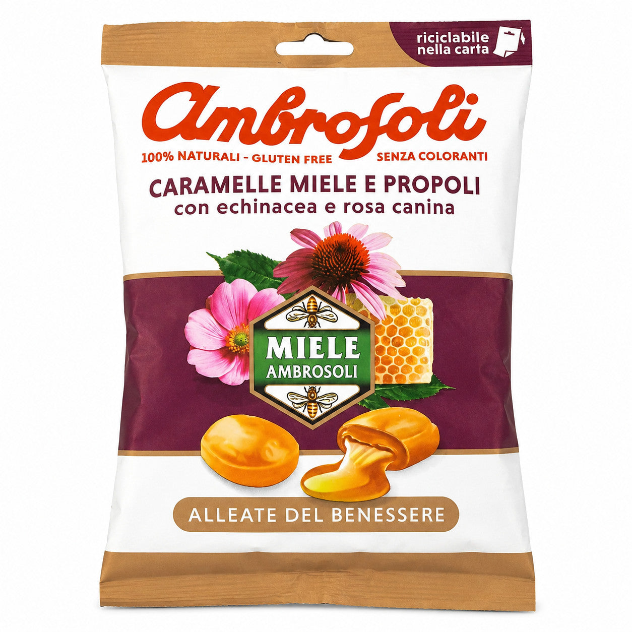 Ambrosoli Caramelle Miele e Propoli con Echinacea e Rosa Canina - 100% Naturali Gluten Free