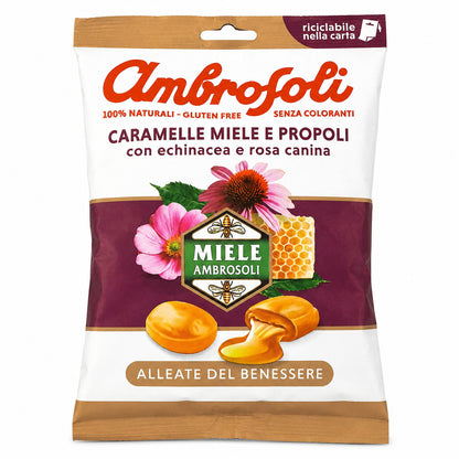 Ambrosoli Caramelle Miele e Propoli con Echinacea e Rosa Canina - 100% Naturali Gluten Free