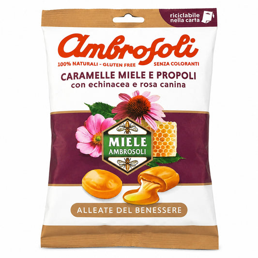 Ambrosoli Caramelle Miele e Propoli con Echinacea e Rosa Canina - 100% Naturali Gluten Free