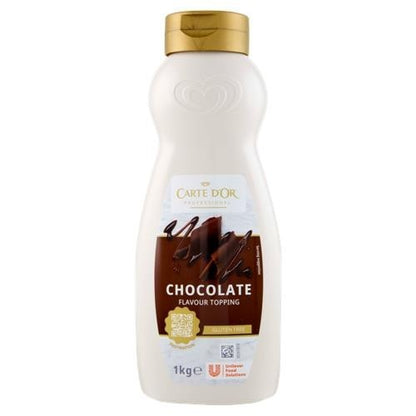 Flacone bianco di Topping al Cioccolato Carte d'Or Professional da 1kg con tappo dorato e etichetta marrone su sfondo bianco