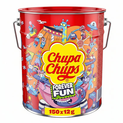 Chupa Chups Forever Fun - Secchiello Metallo con 150 Lecca Lecca Gusti Assortiti (1.8 kg)