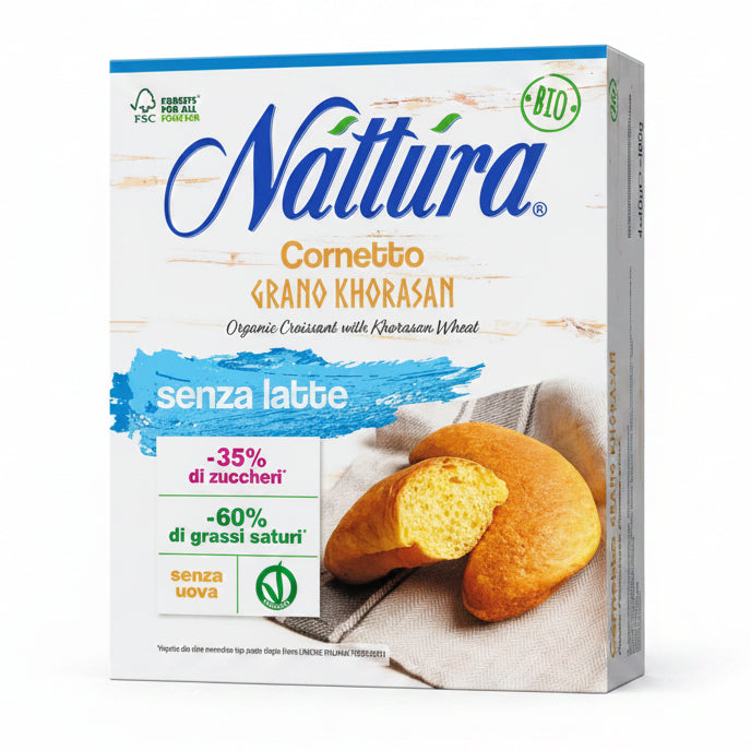 Nattura Cornetto Bio Grano Khorasan - Cornetto Biologico Senza Latte e Senza Uova