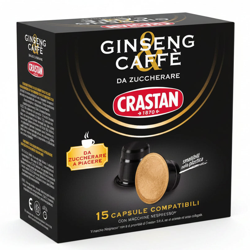 Crastan Capsule Ginseng & Caffè Da Zuccherare Compatibili Nespresso - Confezione da 15 Capsule