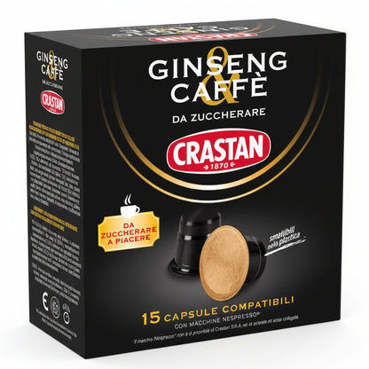 Crastan Capsule Ginseng & Caffè Da Zuccherare Compatibili Nespresso - Confezione da 15 Capsule