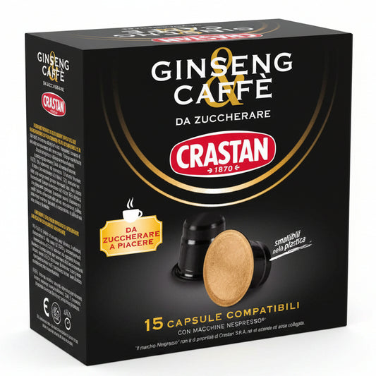 Crastan Capsule Ginseng & Caffè Da Zuccherare Compatibili Nespresso - Confezione da 15 Capsule