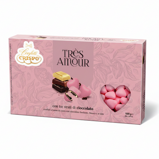Confetti Crispo Très Amour Cuori Rosa con Tre Strati di Cioccolato - Confezione 1 kg