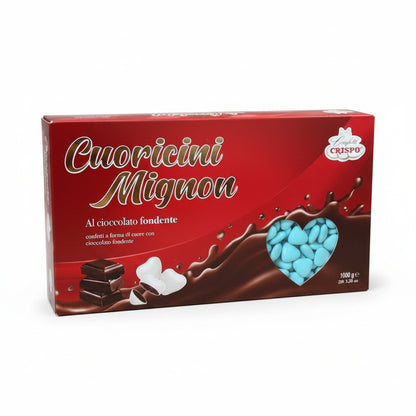Confetti Crispo Cuoricini Mignon Celesti al Cioccolato Fondente - Confezione 1 kg