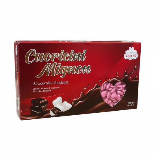 Confetti Crispo Cuoricini Mignon Rosa al Cioccolato Fondente - Confezione 1 kg