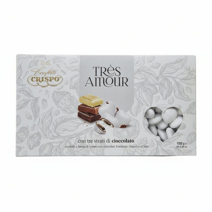 Confetti Crispo Très Amour a Forma di Cuore Tre Cioccolati Bianchi - Confezione 1 kg