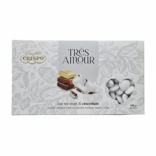 Confetti Crispo Très Amour a Forma di Cuore Tre Cioccolati Bianchi - Confezione 1 kg