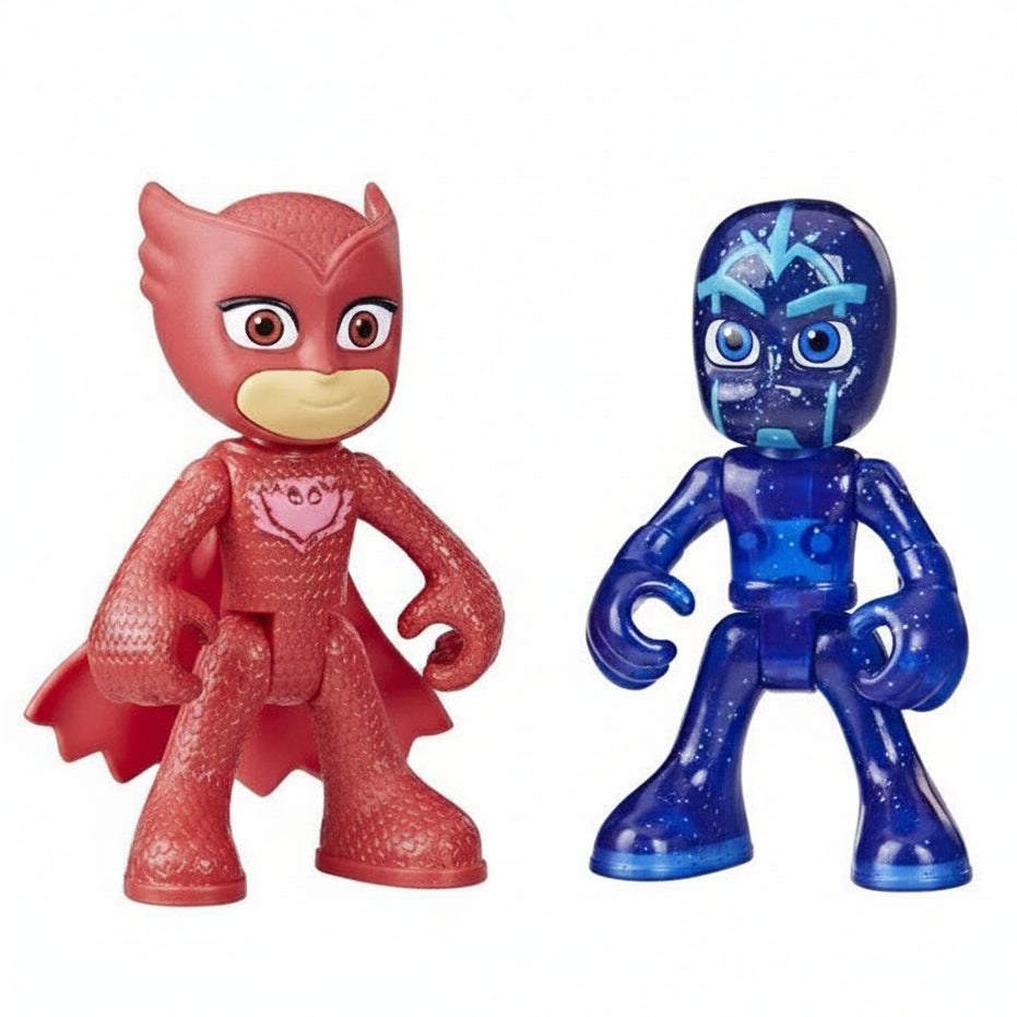 Confezione del set PJ Masks Power Heroes con le action figure di Gufetta e Ninja della Notte all'interno della scatola originale illustrata