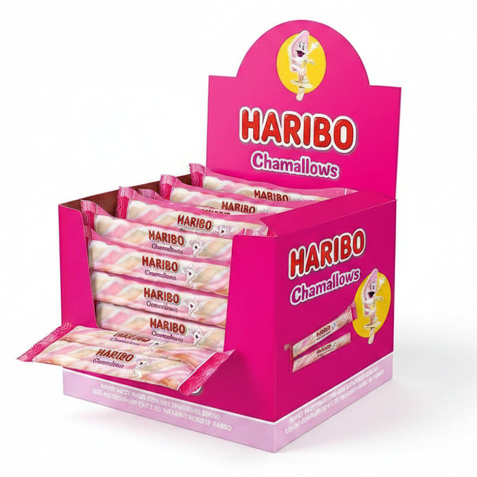 Haribo Chamallows Box - Display con Bastoncini di Marshmallow Morbidi e Golosi