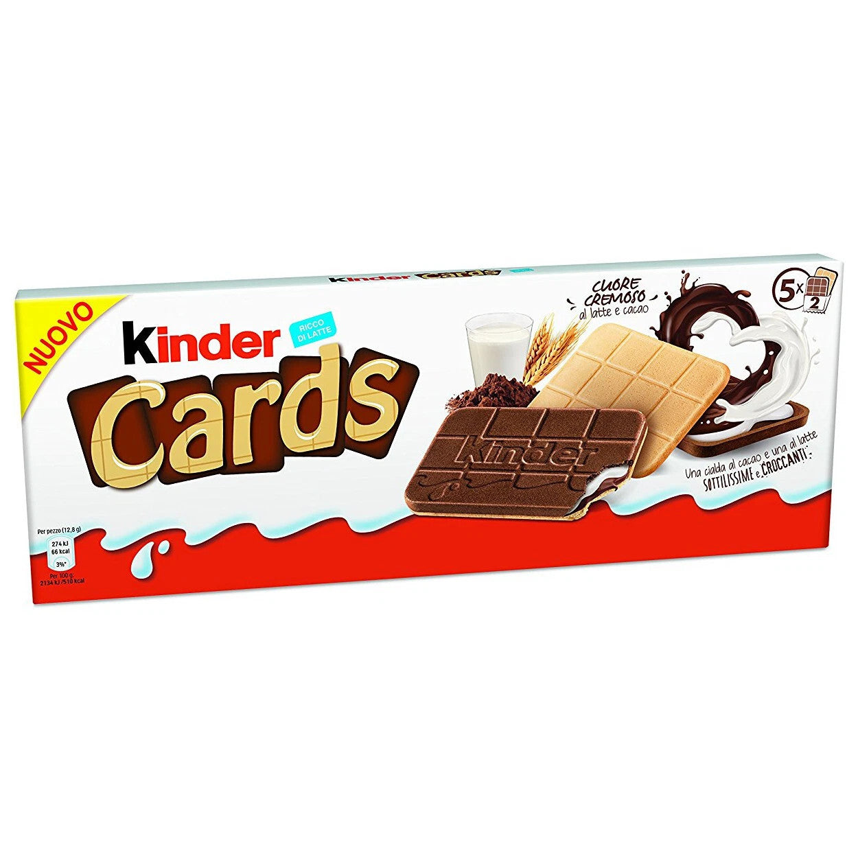 Kinder Cards Ferrero - Biscotti Sottili e Croccanti con Cuore Cremoso al Latte e Cacao - Confezione da 5 Pezzi