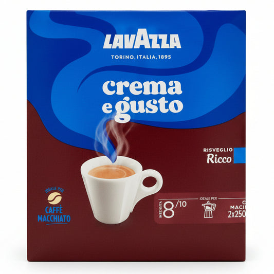 Lavazza Crema e Gusto Risveglio Ricco Caffè Macinato per Moka - Confezione Bipack 2x250g (500g)