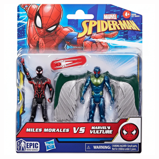 Confezione Epic Hero Series con set action figure Miles Morales contro Marvel's Vulture marca Hasbro con licenza Marvel Spider-Man