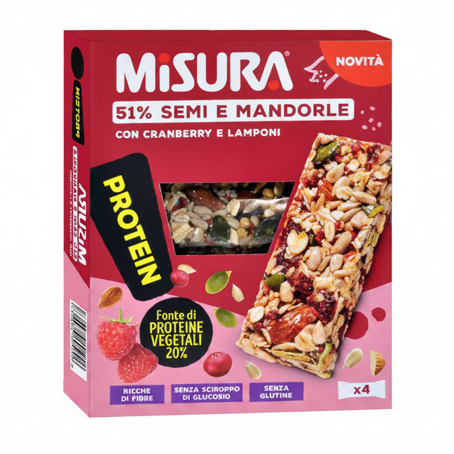 Misura Barrette Protein Semi e Mandorle Cranberry e Lamponi 4x30gr Senza Glutine