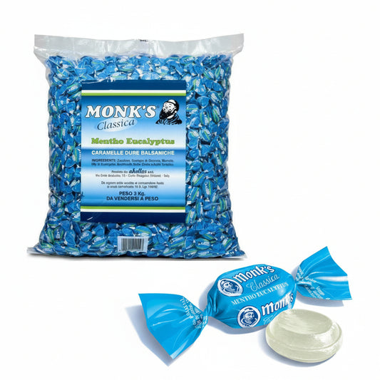 Caramelle Monk's Classica Mentho Eucalyptus - Busta Scorta 1 Kg Caramelle Dure Balsamiche