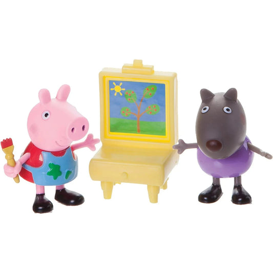 Confezione del set Peppa Pig Painting Class, con le statuette di Peppa Pig con grembiule e Danny Dog insieme al cavalletto da pittura inclusi nella scatola originale