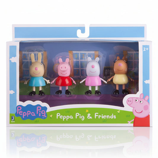 Confezione del set Peppa Pig & Friends con 4 statuette dei personaggi all'interno della scatola originale illustrata