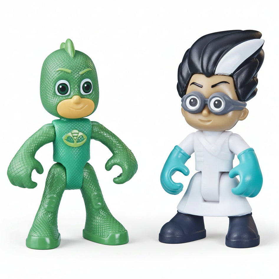 Confezione del set PJ Masks Power Heroes con le action figure di Gekko e Romeo all'interno della scatola originale illustrata