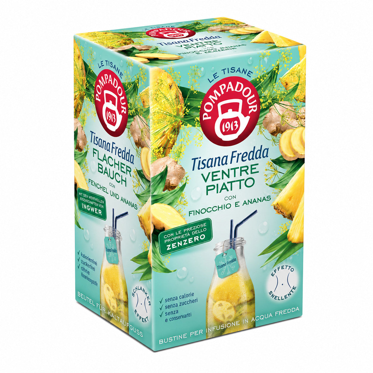 Pompadour Tisana Fredda Ventre Piatto con Finocchio, Ananas e Zenzero - Bustine per Infusione in Acqua Fredda