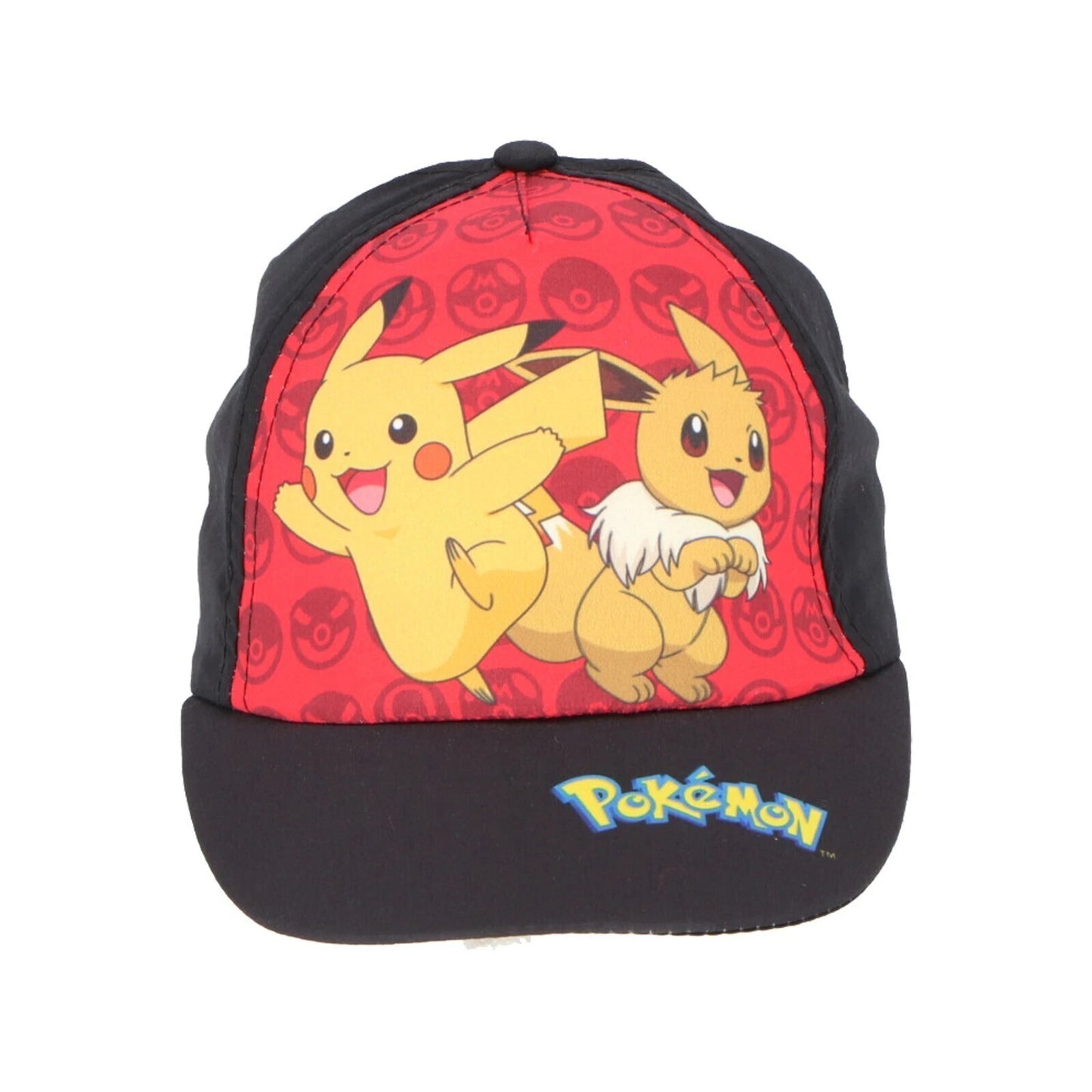 Pokémon - Cappellino 55cm con Visiera Nero e Rosso a Tema Pikachu ed Eevee