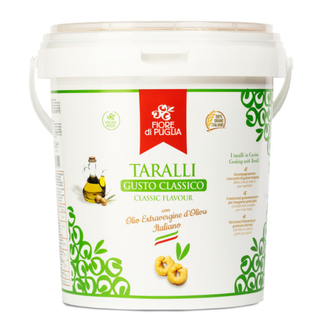Fiore di Puglia - Taralli Gusto Classico 3 kg con Olio Extravergine d'Oliva in Secchiello Professionale