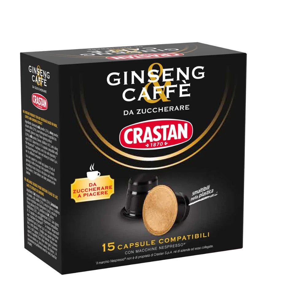 Crastan Capsule Ginseng & Caffè Da Zuccherare Compatibili Nespresso - Confezione da 15 Capsule