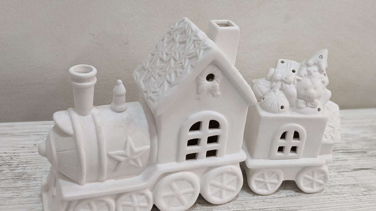 Treno Decorazione Luminoso con Vagone e Orsetto Luci Ceramica Bianca Natale 2026
