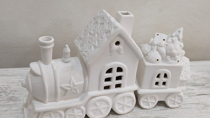 Treno Decorazione Luminoso con Vagone e Orsetto Luci Ceramica Bianca Natale 2026